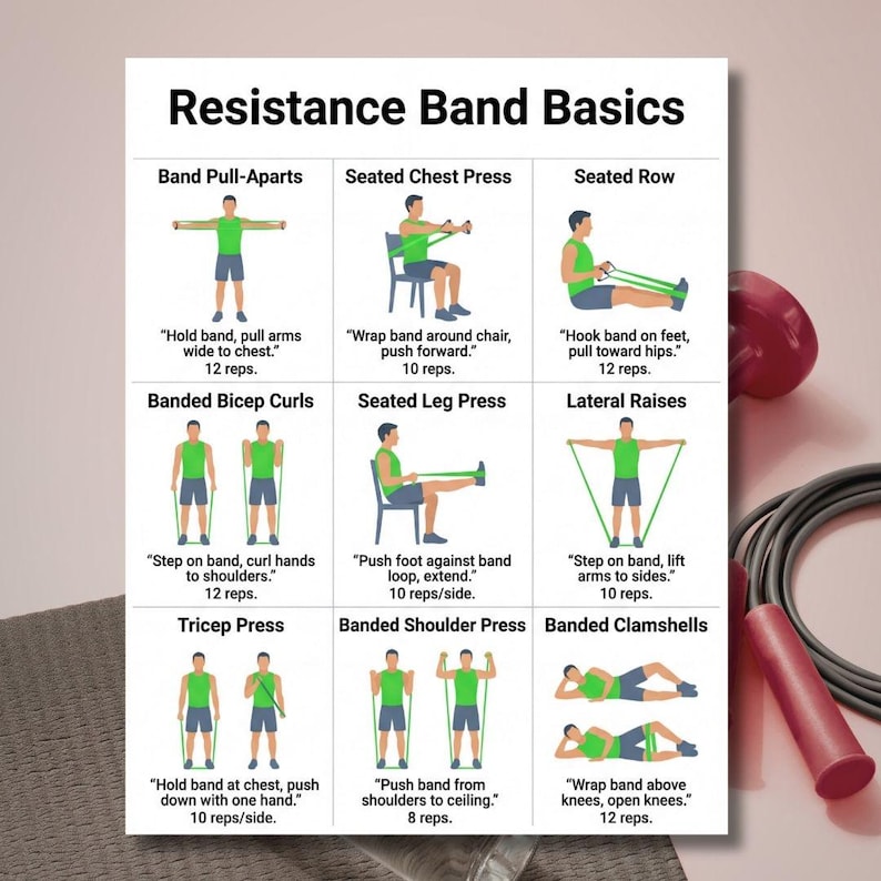 Resistance Band Exercises for Beginners, Full Body Workout Chart PDF ...