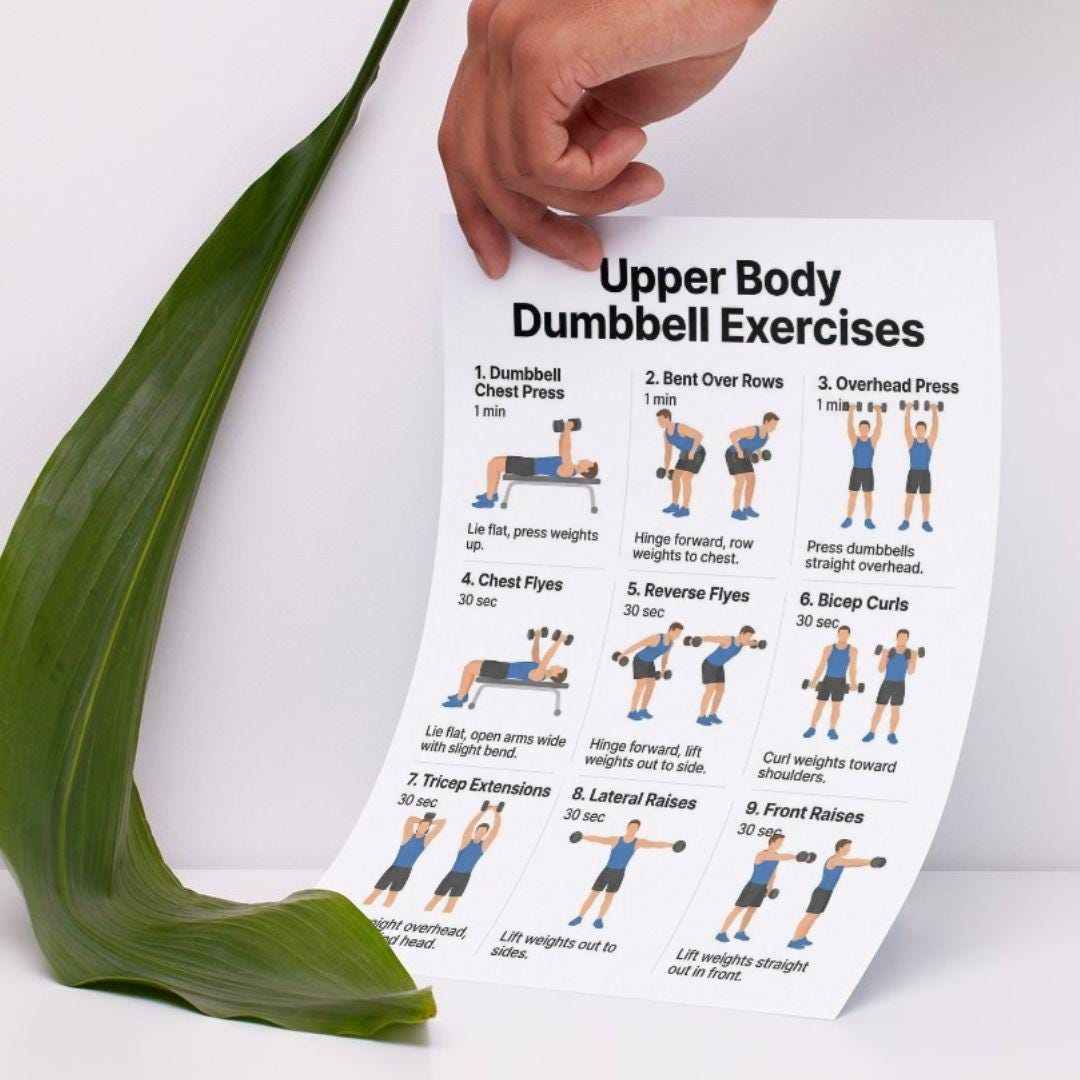 Upper Body Dumbbell Exercises, Printable Workout Chart PDF, Home ...