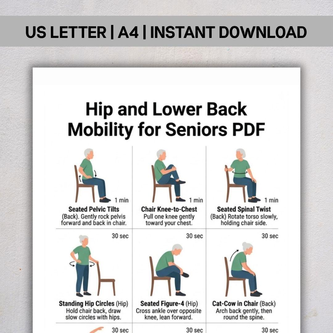 Hip and Lower Back Mobility for Seniors PDF, Gentle Stretching Routine ...