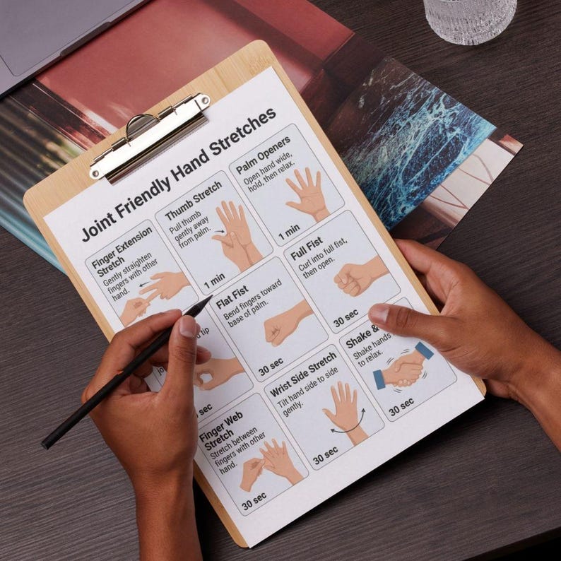 Joint Friendly Hand Stretches Printable, Finger Wrist Mobility Routine ...