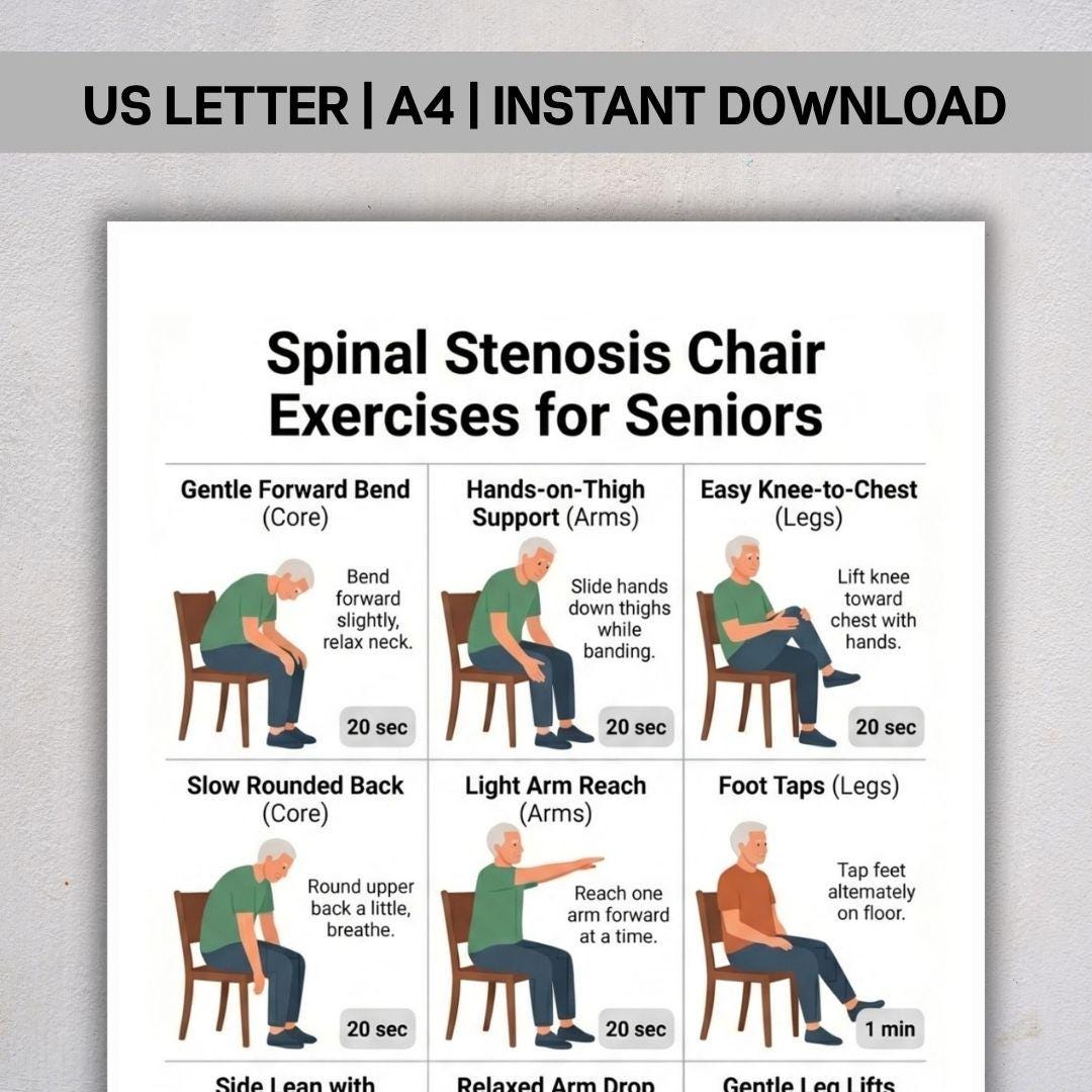Spinal Stenosis Chair Exercises for Seniors PDF, Seated Stretching ...