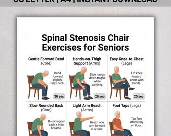 Spinal Stenosis Chair Exercises for Seniors PDF, Seated Stretching Routine, Sciatica Workout, Lower Back Pain Exercise, Instant Download