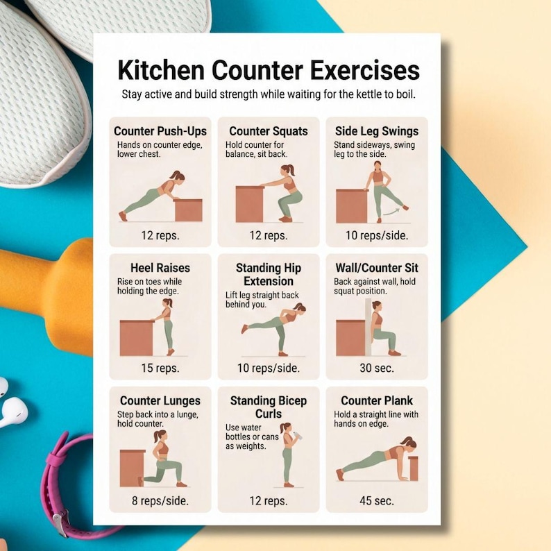 Exercise Count Chart Kitchen Counter Workout for Seniors, Easy Standing Exercises PDF ...