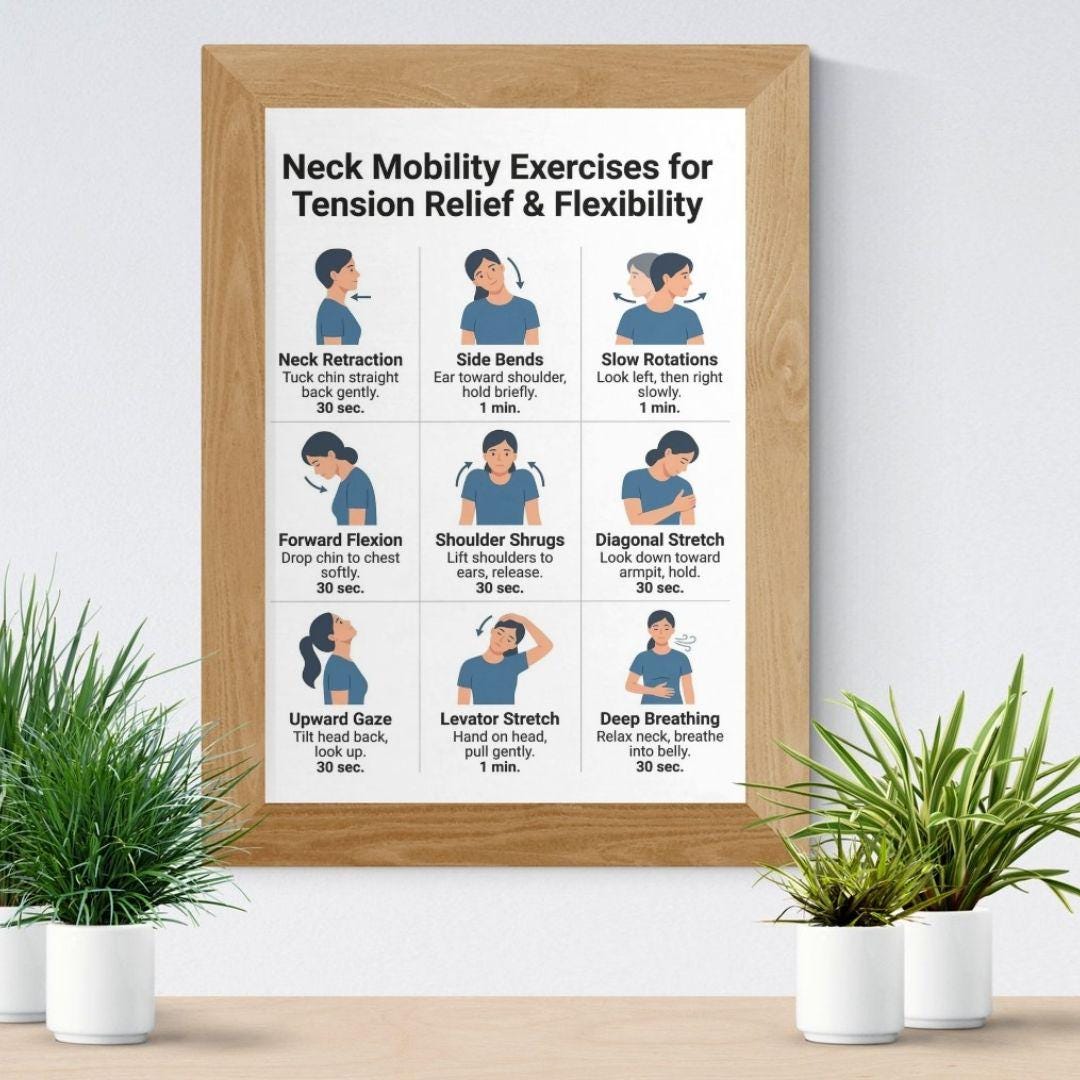 Neck Mobility Exercises Printable PDF, Neck Stretching Chart, Cervical ...