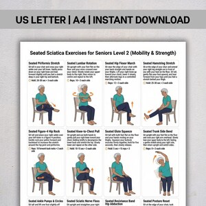 Seated Sciatica Exercises for Seniors Level 2 PDF, Mobility & Strength Routine, Chair Stretches for Nerve Pain Relief, Instant Download