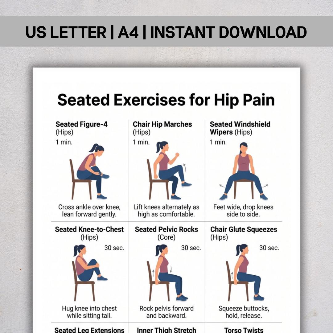 Seated Exercises for Hip Pain, Chair Exercise PDF for Seniors, Gentle ...