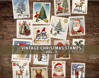 Fake Vintage Christmas Stamps Vol 3, Junk Journal Kit, Digital Download, Printable Pages, Retro, Victorian, Vintage Ephemera, Scrapbook