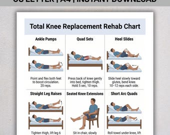 Total Knee Replacement Rehab Chart PDF, Knee Surgery Recovery Guide, Physical Therapy Exercises, Post-Op Joint Mobility, Instant Download