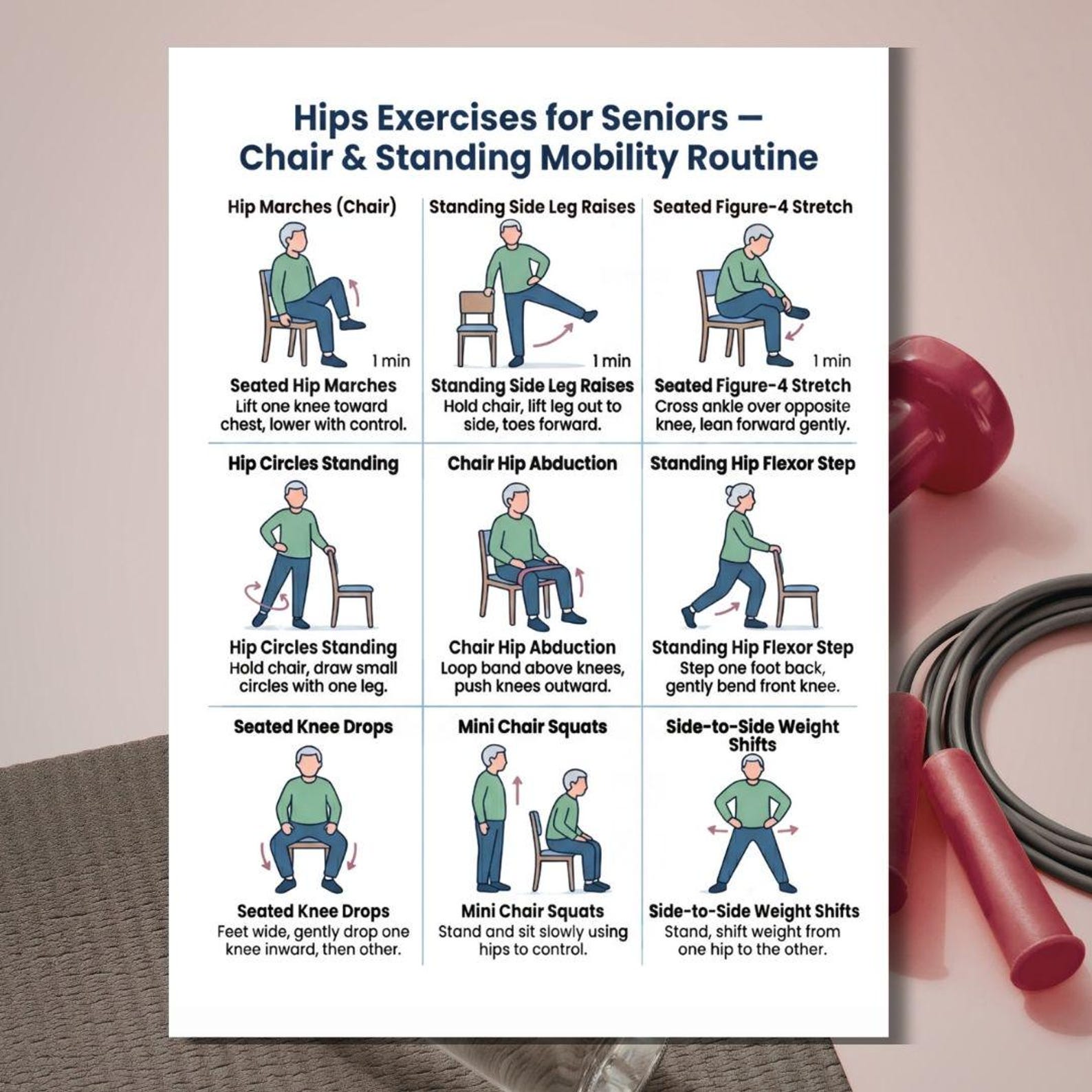 Hip Exercises Printable PDF, Hip Mobility Workout Chart, Flexibility ...