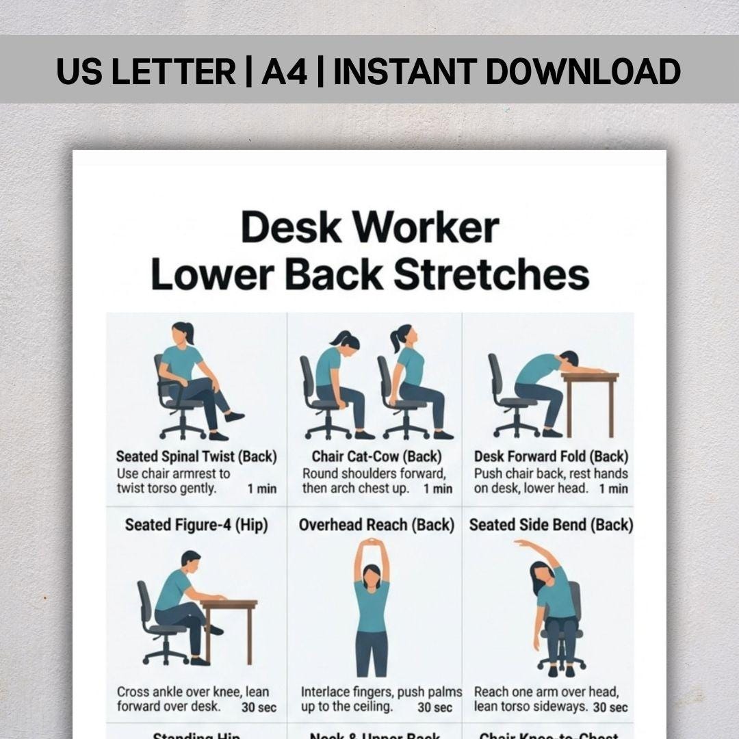 Lower Back Stretches for Desk Worker PDF, Office Posture Relief