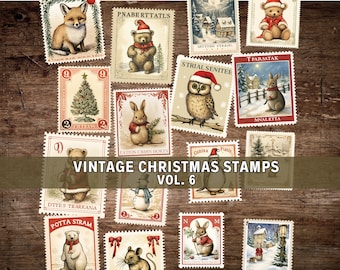 Fake Vintage Christmas Stamps Vol 6, Junk Journal Kit, Digital Download, Printable, Victorian, Beatrix Potter, Vintage Ephemera, Scrapbook