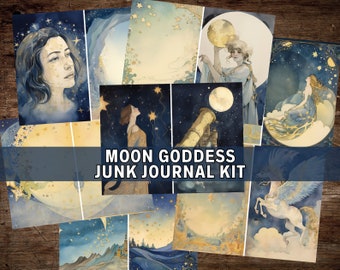 Moon Junk Journal Kit, Digital Download, Printable Pages, Celestial, Astrology, Scrapbook Paper, Astronomy, Watercolor