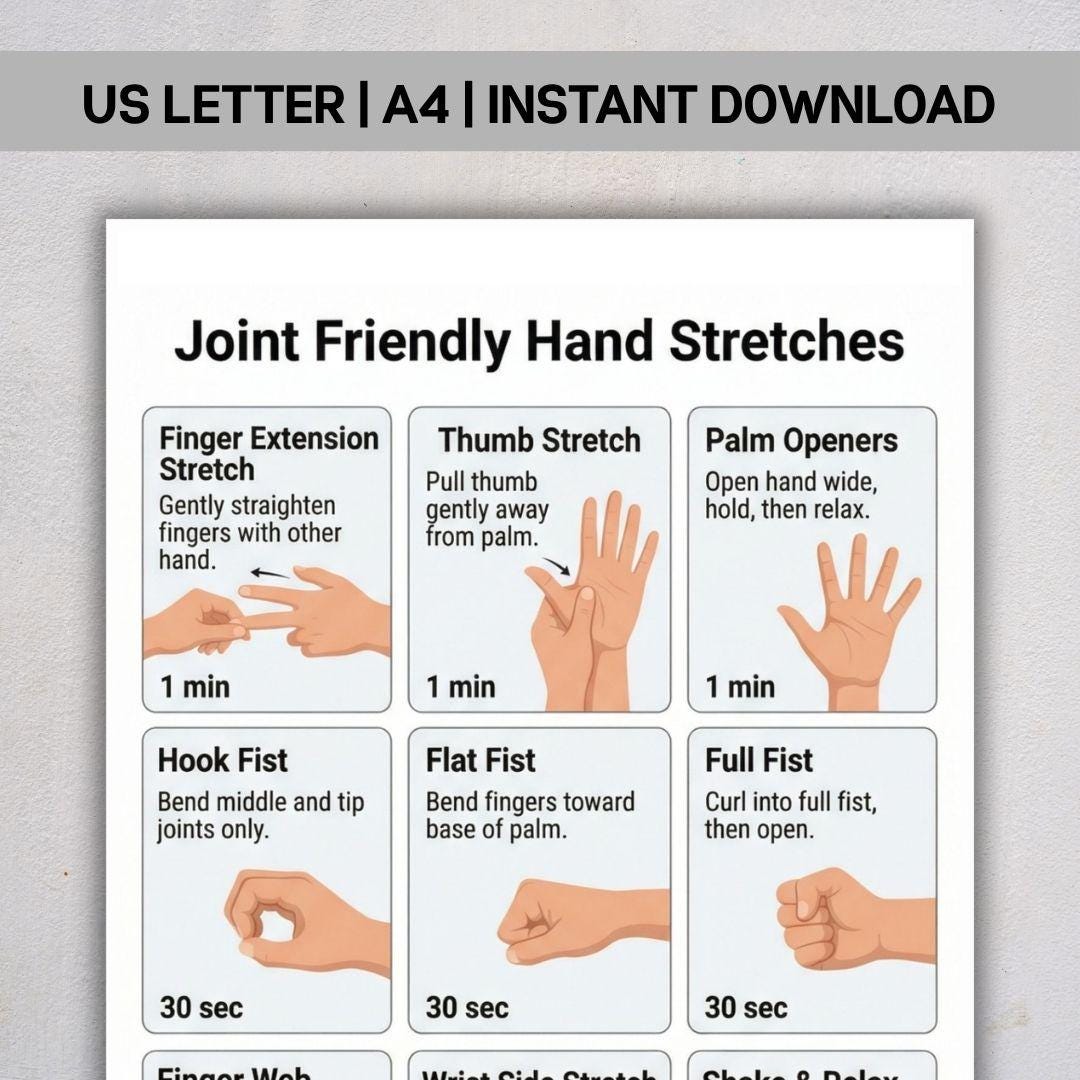 Joint Friendly Hand Stretches Printable, Finger Wrist Mobility Routine ...
