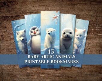 Baby Artic Animals Printable Bookmark Set, Digital Download, Wildlife, Winter, Ephemera Kit, Embellishment, Scrapbook, Kids Bookmark Set