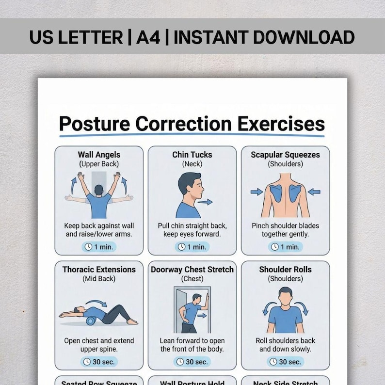 Posture Correction Exercises Printable PDF, Posture Fix Workout Chart ...
