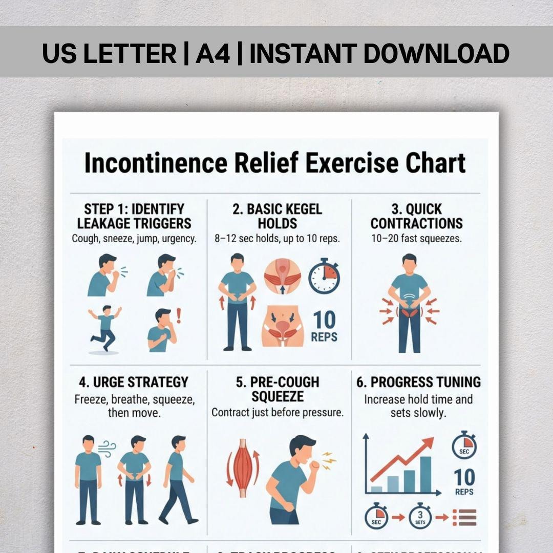 Incontinence Relief Exercise Chart PDF, Pelvic Floor Workout, Bladder ...