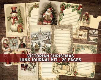 Christmas Bunnies Junk Journal Kit, Digital Download, Printable Pages, Vintage Christmas Ephemera, Festive Rabbit, Beatrix Potter, Scrapbook