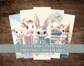 Cute Baby Animals Printable Bookmark Set, Digital Download, Springtime, Floral, Ephemera Kit, Embellishment, Scrapbook, Kids Bookmark Set