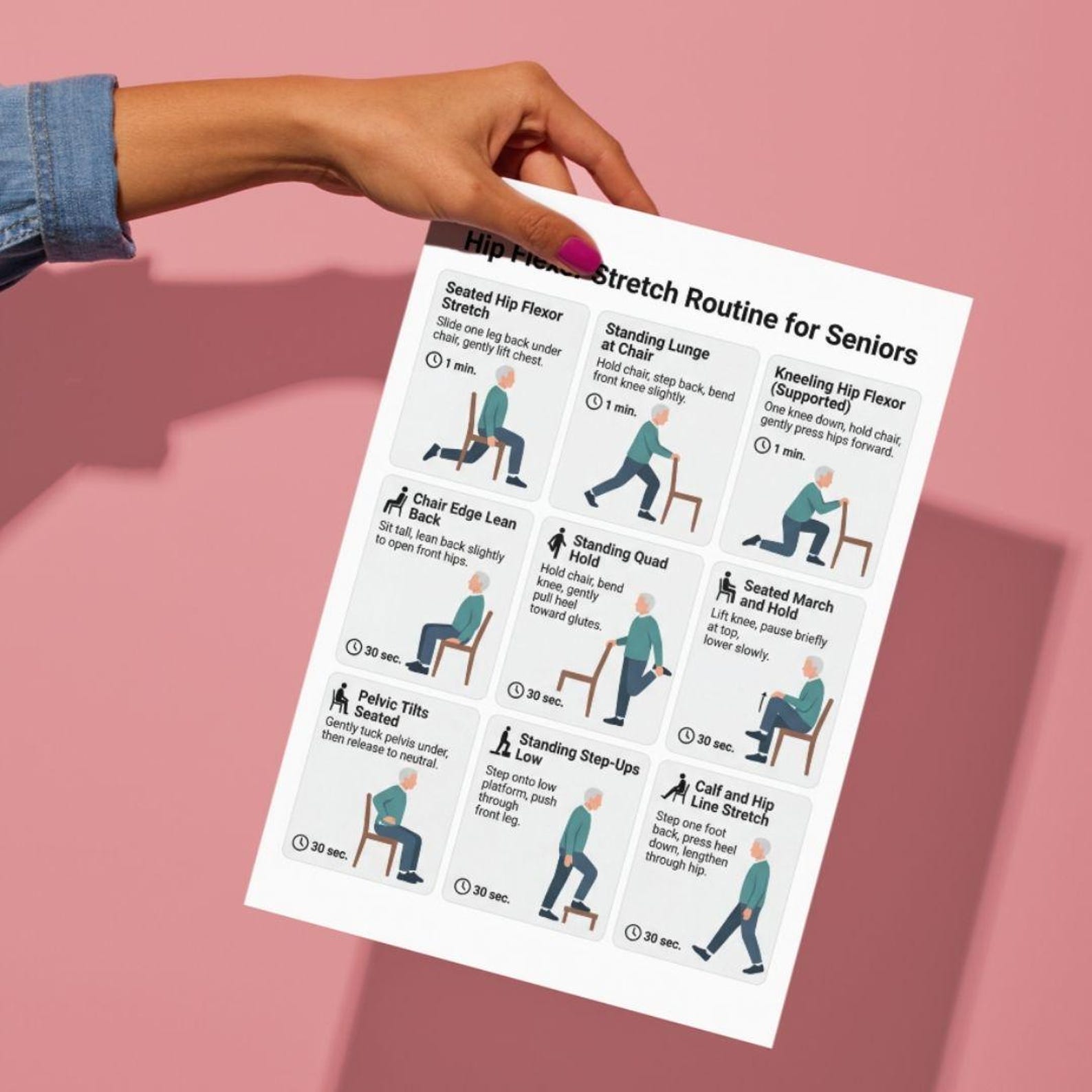 Hip Flexor Stretch Routine Printable PDF, Flexibility Exercise Chart ...