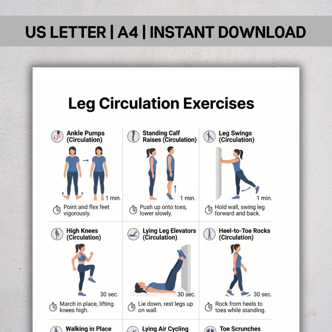 Leg Circulation Problems Chart Leg Circulation Exercises PDF, Poor Circulation Relief, Leg Blood Flow ...