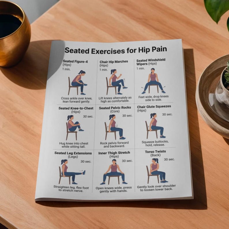 Seated Exercises for Hip Pain, Chair Exercise PDF for Seniors, Gentle ...