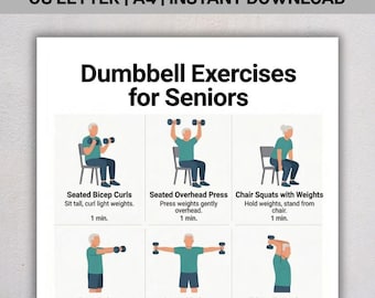 Dumbbell Exercises for Seniors, Senior Strength Training Chart PDF, Dumbbell Workout Printable, Gentle Senior Fitness, Instant Download