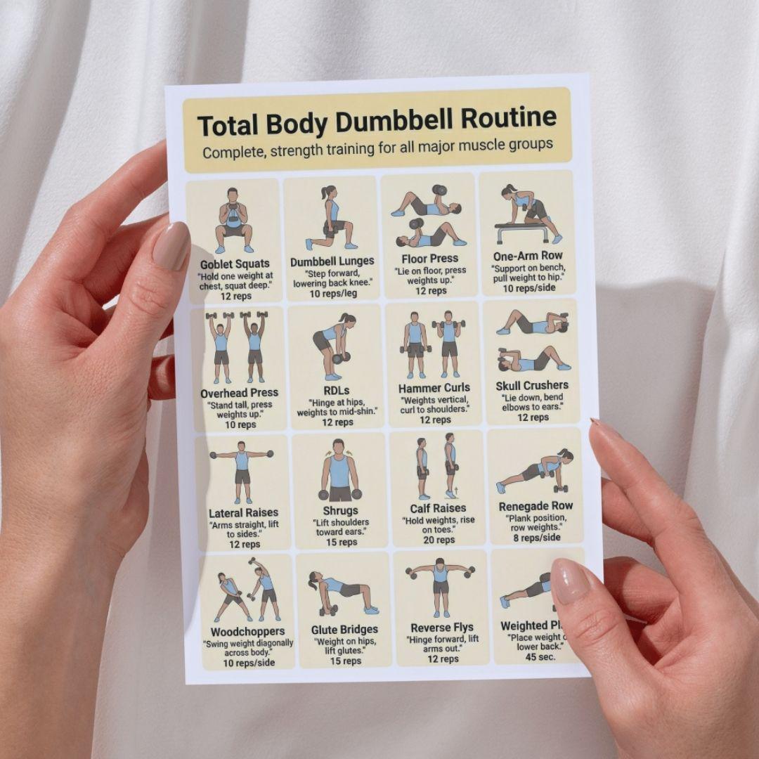 Total Body Dumbbell Workout, Full Body Dumbbell Exercise Chart PDF ...