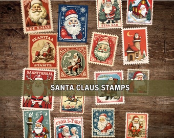 Fake Santa Claus Stamps, Junk Journal Kit, Digital Download, Printable Pages, Victorian Style, Vintage Ephemera, Christmas, Scrapbook