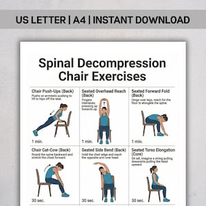 Spinal Decompression Chair Exercises PDF, Seated Back Pain Relief, Office Worker Stretching, Lower Back Traction Workout, Instant Download