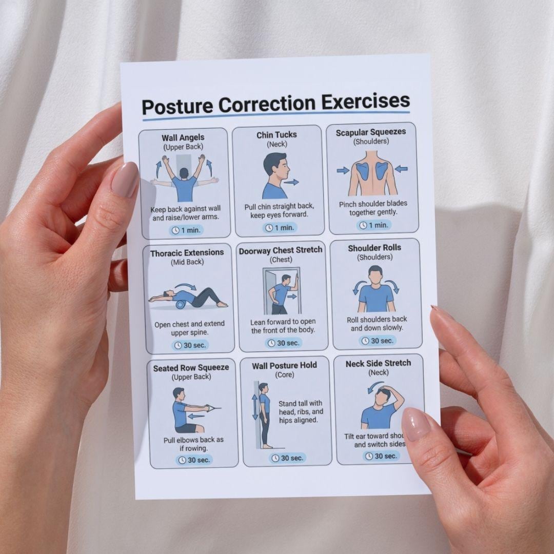 Posture Correction Exercises Printable PDF, Posture Fix Workout Chart ...
