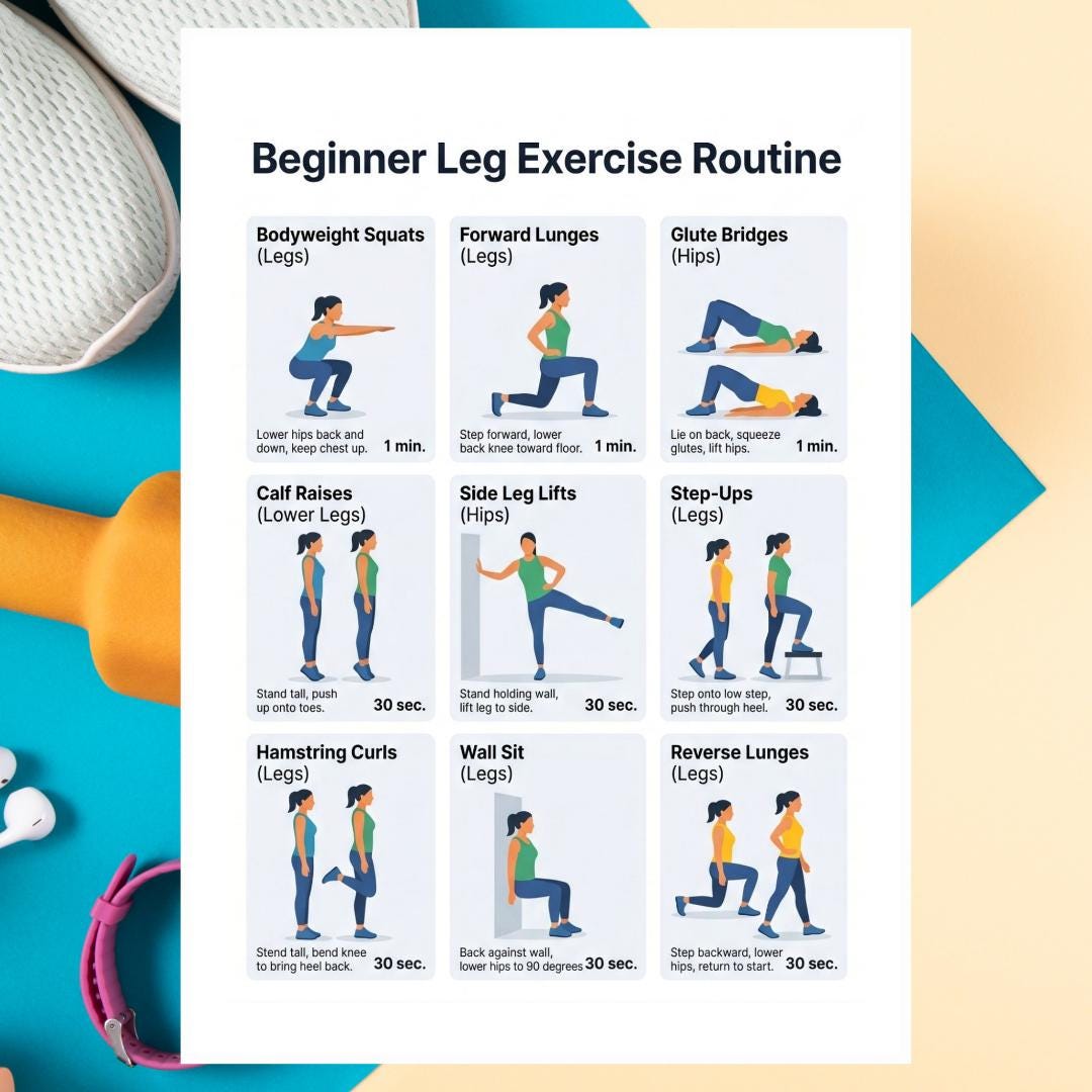 Beginner Leg Exercise Routine PDF, Lower Body Workout, Leg Day for ...