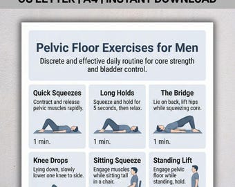 Pelvic Floor Exercises for Men, Kegel Exercise Chart PDF, Men's Pelvic Health Routine, Core Strength Workout, Printable Instant Download