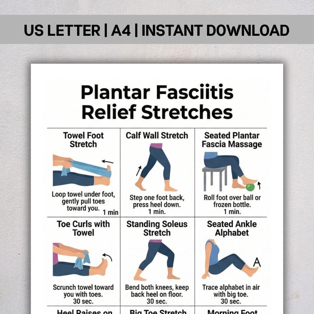 Plantar Fasciitis Relief Stretches PDF, Foot & Heel Pain Exercise Chart ...