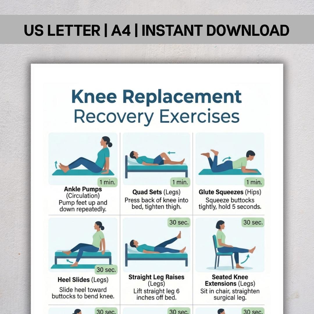 Knee Replacement Recovery Exercises PDF, Post Surgery Rehab Stretches ...