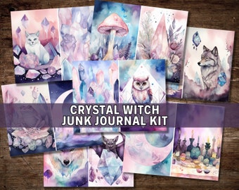 Crystal Witch Junk Journal Kit, Digital Download, Printable Pages, Witchcore, Babywitch, Watercolor, Fantasy Kit, Fantasy World