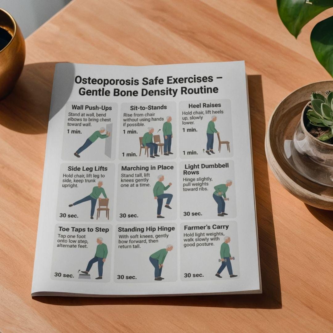 Osteoporosis Safe Exercises Printable PDF, Bone Density Workout Chart ...