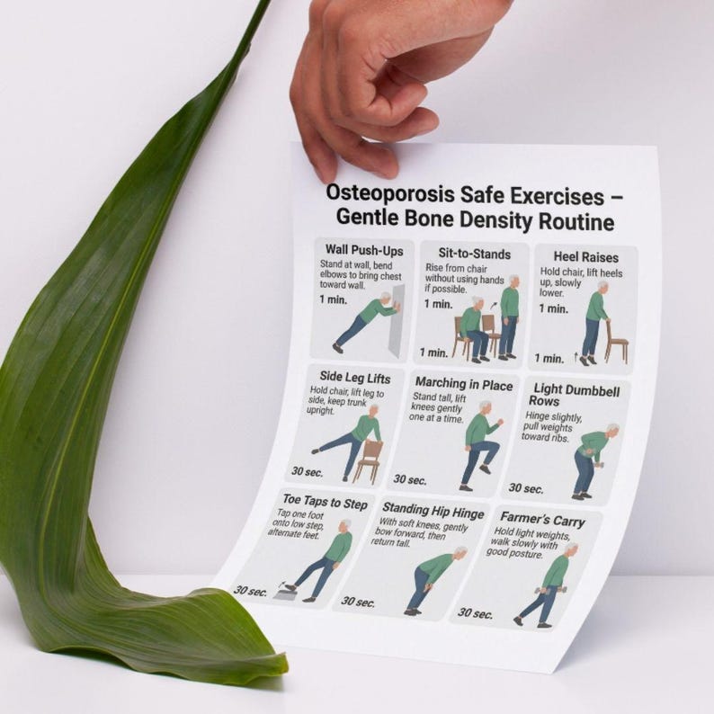Osteoporosis Safe Exercises Printable PDF, Bone Density Workout Chart ...