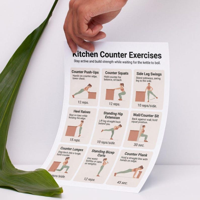 Exercise Count Chart Kitchen Counter Workout for Seniors, Easy Standing Exercises PDF ...