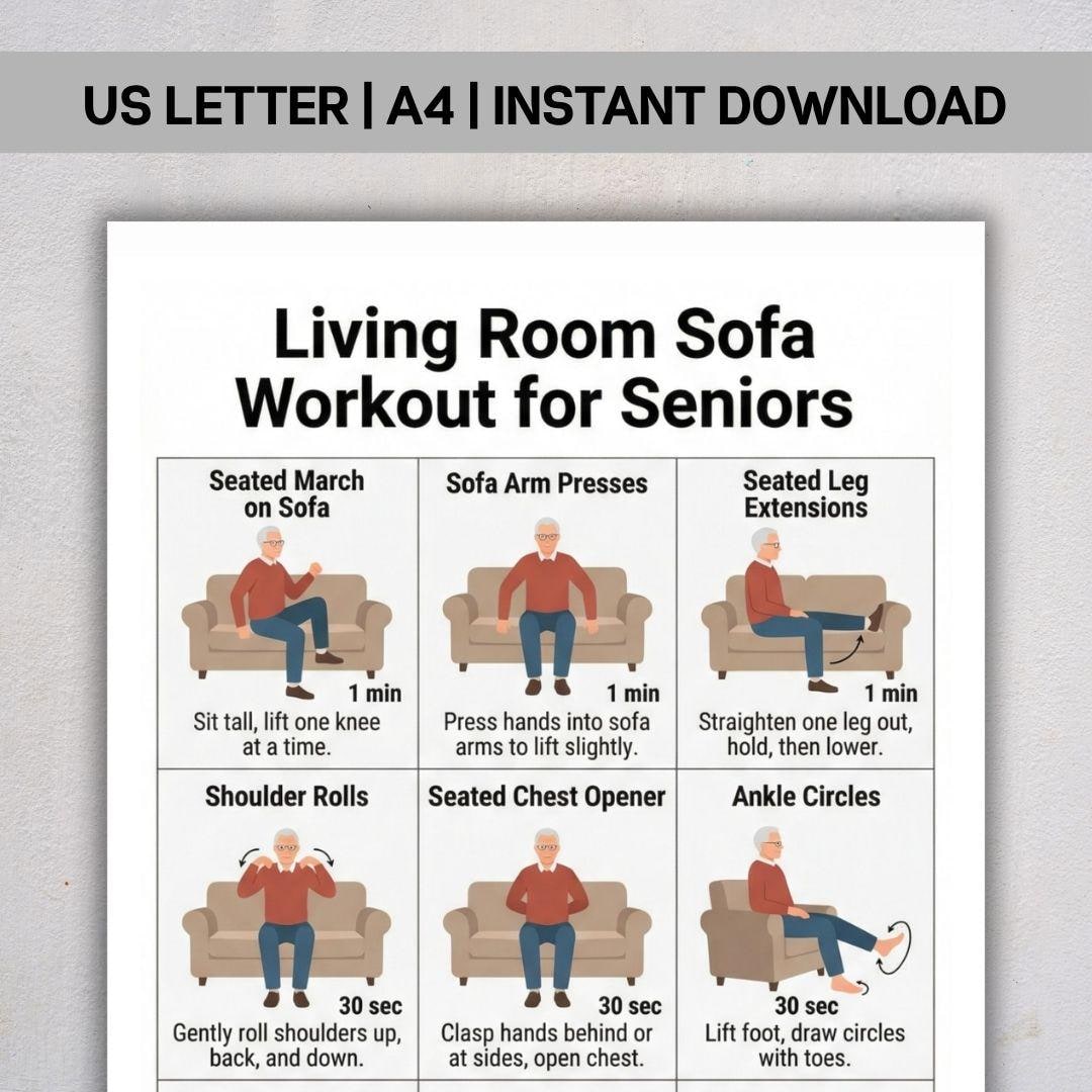 Sofa Workout for Seniors, Living Room Exercise Chart PDF, Couch ...