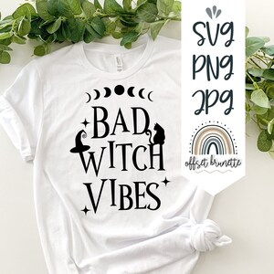 Vibraciones de brujas malas SVG / archivo zip que contiene svg, jpg, png / archivo de corte de silueta y cricut / svg de Halloween / svg de bruja espeluznante / SVG de gato negro