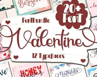 Valentine&#39;s Day Fonts Bundle - Handwriting Lines Fonts, Cricut Silhouette Fonts, Valentine Fonts, Cursive Fonts Bundle, Pretty Fonts Bundle
