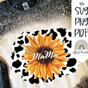 Mama Sunflower Cow Print Sublimation Print | SVG PNG PDF | Mother&#39;s Day Sublimation Print | Western Cow Print Sunflower | Glitter Lettering
