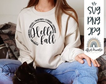 Hallo herfst-svg | zip-bestand met svg, jpg, png | silhouet- en cricutbestand | Vreugdevuur, pompoen, trui, voetbal | Herfstshirt svg