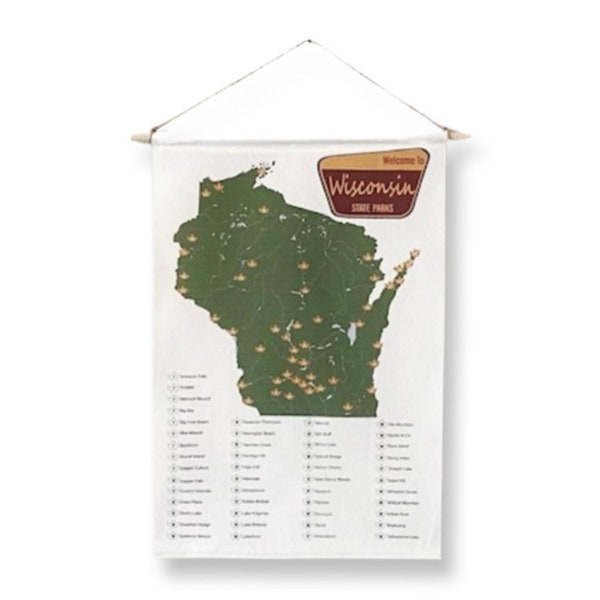 WI State Park Checklist // Wisconsin State Park // WI Checklist Map // Hiker Gift // Wisconsin Wall Hanging // Linen Wall hanging