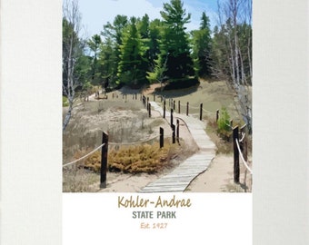 WI State Parks / Kohler Andrae / Wisconsin Travel Poster / Wisconsin / Outdoors / State Parks