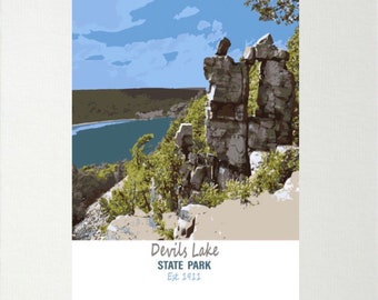 WI State Parks / Devils Lake / Wisconsin Travel Poster / Wisconsin / Outdoors / State Parks