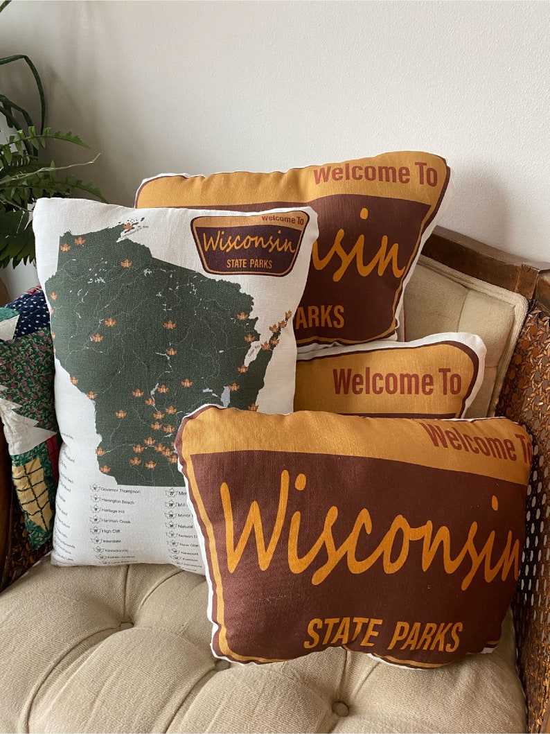 WI State Park Throw Pillow // Wisconsin State Park // Linen Throw Pillow // Hiker Gift // Wisconsin Pillow image 5