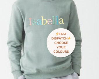 kids personalised jumper | any name | personalised sweater | pastel sweater | rainbow top | oversized kids sweater | last minute gift