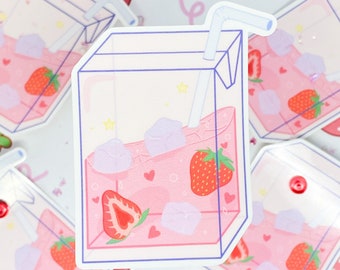 Strawberry Juice Box Sticker/Cute Sticker/Kawaii Sticker/Strawberry Milk/Waterproof