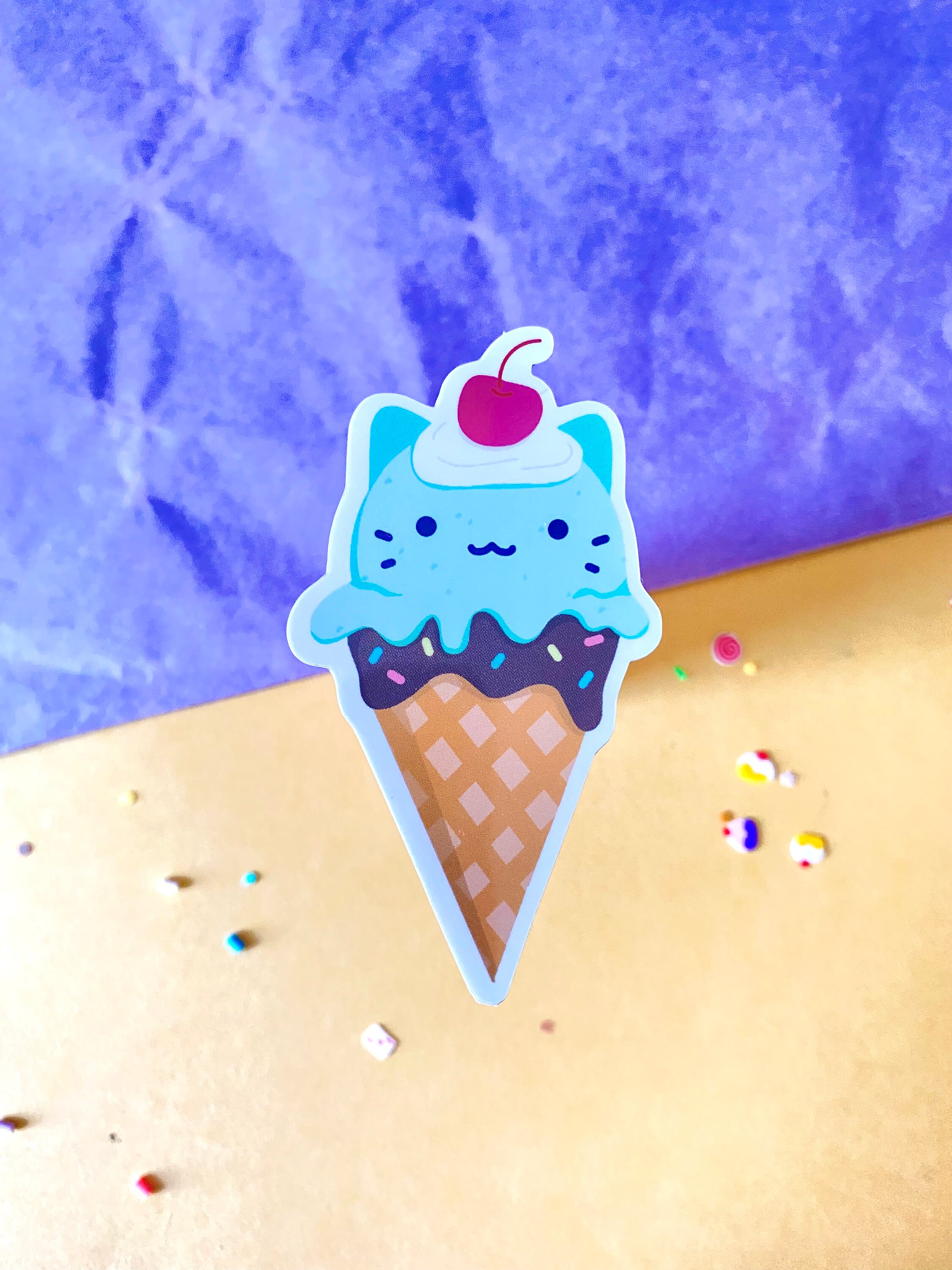 Holographic Ice Cream Cat Cone Sticker/ Cat Sticker/cute Etsy